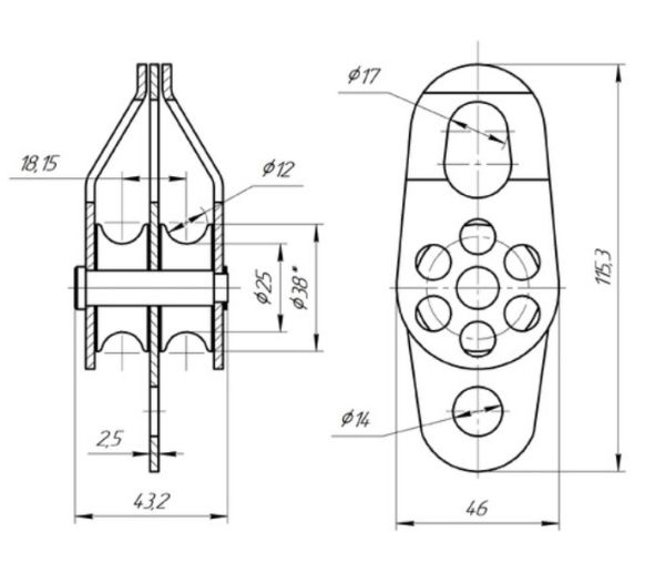  Блок-ролик Вертикаль двойной сталь с подшипником в Саратове  